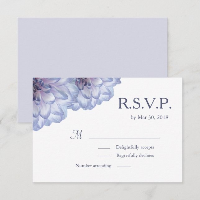Invitation Fleurs de dahlia, blanc lilas, floral, RSVP mariag (Devant / Derrière)