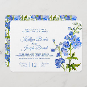 Invitation Fleurs de Delphinium bleu aquarelle art mariage