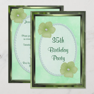 Invitation Fleurs de diamant vert et perles 35e anniversaire