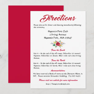Invitation Fleurs de directions rouge floral mariage bordeaux