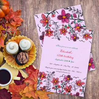 Invitation Fleurs de doodle uniques de printemps pour 60e ann