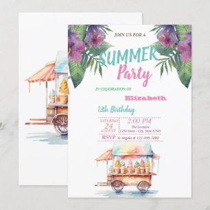Invitation Fleurs de feuilles de palmier Glaces Fête d'annive