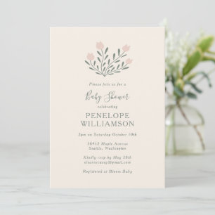 Invitation Fleurs de Folk Scandi Rose Pâle et Sauge Baby Show