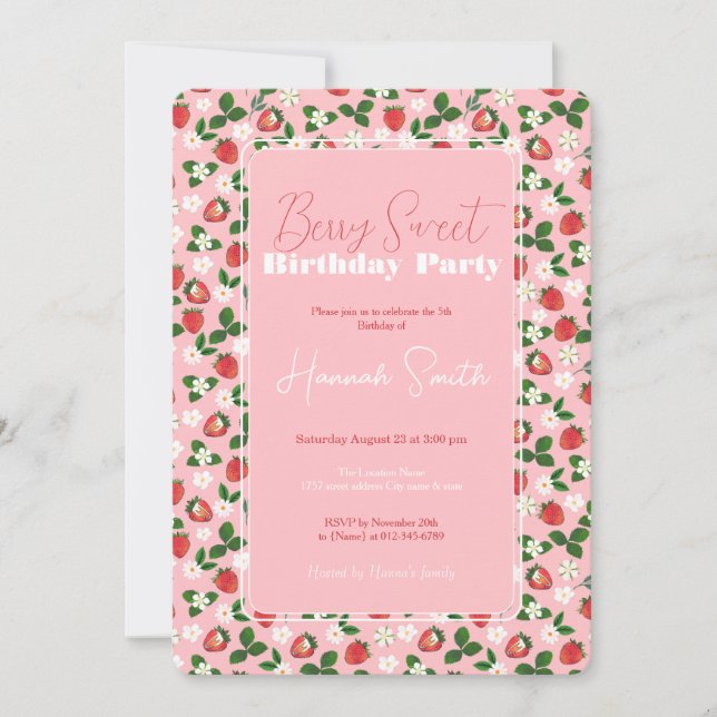 Invitation Fleurs de fraises sucrées Aquarelle Florale (Devant)
