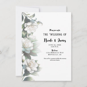 Invitation Fleurs de Gardenia Blanches Élégant Mariage Floral