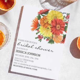 Invitation Fleurs de gérbera daisy pour douche de mariée 