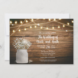 Invitation Fleurs de Gypsophile dans un pot Mason rustique &