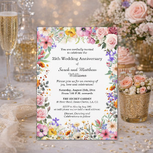 Invitation Fleurs de jardin chic 35e anniversaire de mariage