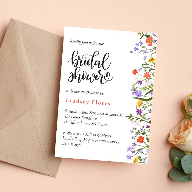 Invitation Fleurs de jardin Fête des mariées de script botani (Créateur téléchargé)