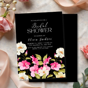 Invitation Fleurs de jardin rose noir Douche nuptiale