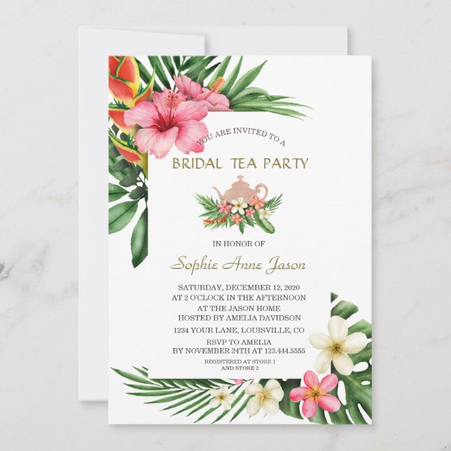 Invitation Fleurs de jardin tropicales luxuriantes Fête de th (Devant)