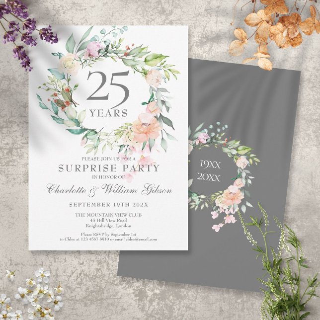 Invitation Fleurs de la guirlande de la fête surprise du 25e  (Créateur téléchargé)