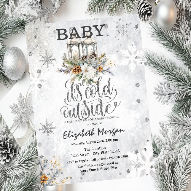 Invitation Fleurs de lanternes d'hiver Baby shower de flocons (Créateur téléchargé)