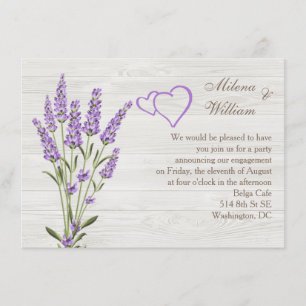 Invitation Fleurs de lavande, coeurs sur bois Partie d'engage