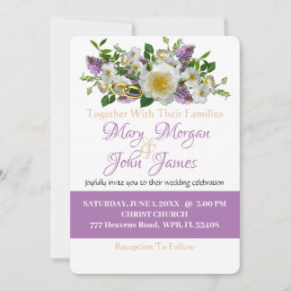 Invitation Fleurs de lavande dorées et blanches avec anneau