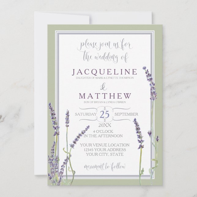 Invitation Fleurs de lavande française Typographie moderne Sc (Devant)