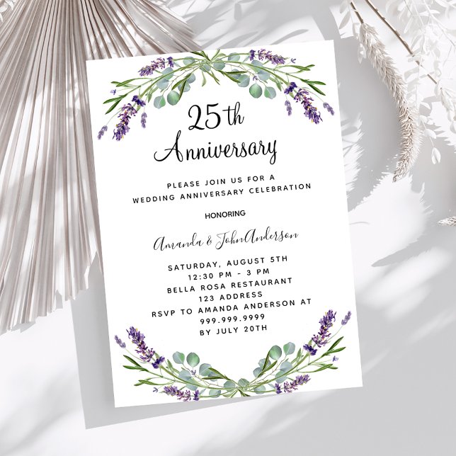 Invitation Fleurs de lavande violette 25e anniversaire de mar (Créateur téléchargé)