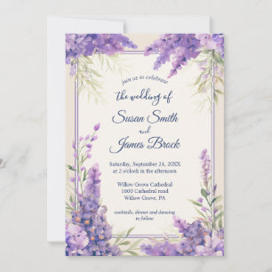 Invitation Fleurs de Lavande violette enveloppées dans une cr