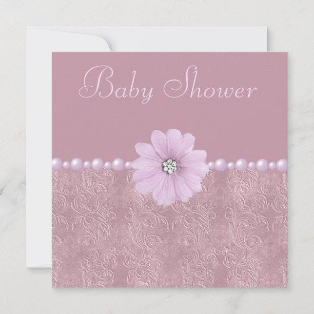 Invitation Fleurs de lessive et perles de Baby shower Lilac V (Devant)