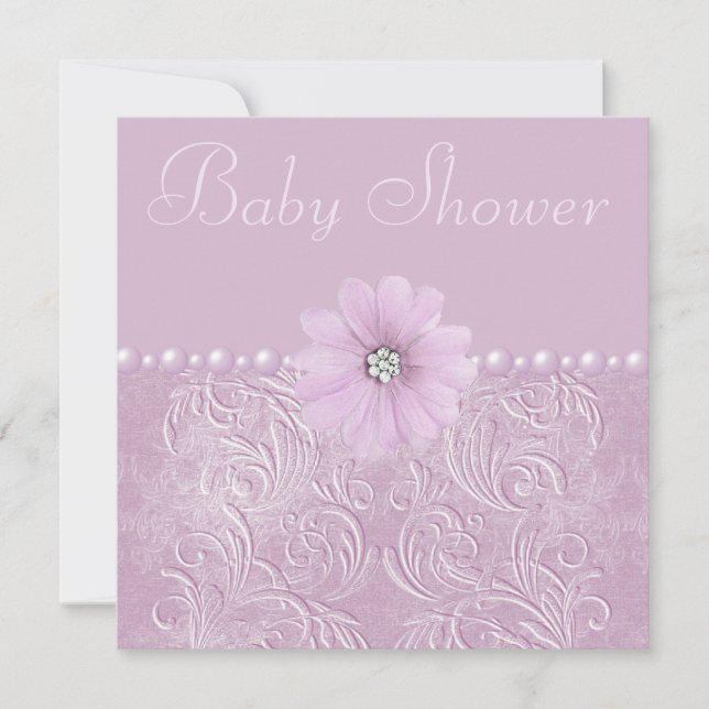Invitation Fleurs de lessive et perles de Baby shower Lilac V (Devant)