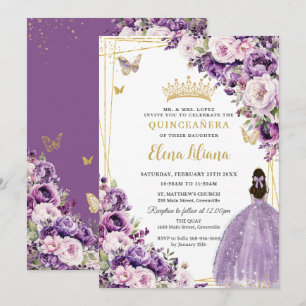 Invitation Fleurs de lilas violet pour Quinceanera 15 ans Swe