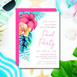 Invitation Fleurs de l'île tropicale Piscine fête Anniversair