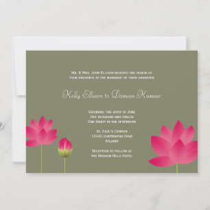 Invitation Fleurs de lotus rose rouge moderne thé vert mariag