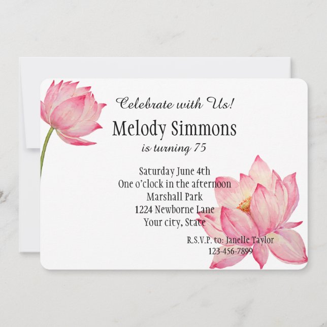 Invitation Fleurs de Lotus roses (Dos)