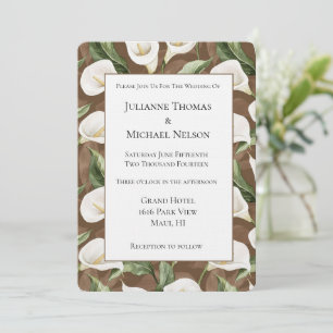 Invitation Fleurs de lys calla marrons blancs romantiques de