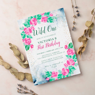 Invitation Fleurs de Madagascar rose Pervenche Anniversaire