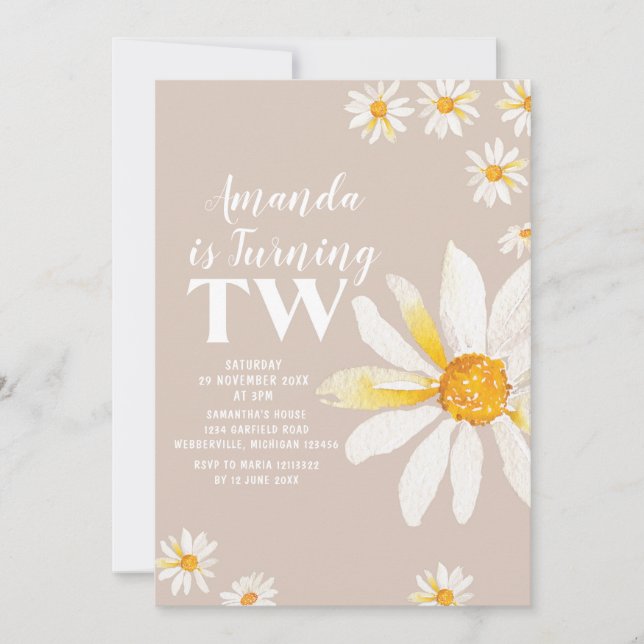 Invitation Fleurs de marguerite rétro Deuxième fête d'anniver (Devant)