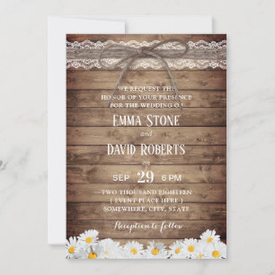 Invitation Fleurs de marguerite rustique Mariage dentelle & T