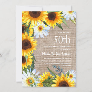 Invitation Fleurs de Marguerites Blanches et Tournesols Jaune