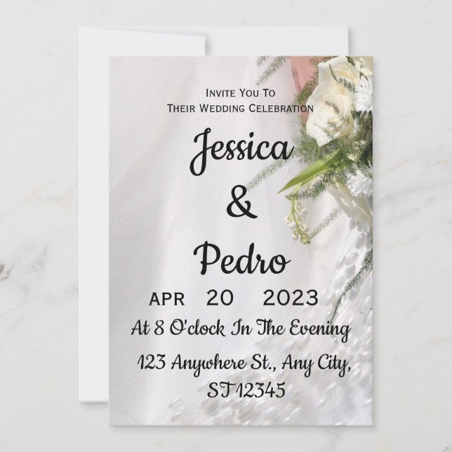 Invitation Fleurs de mariage blanches arrière - plan (Devant)