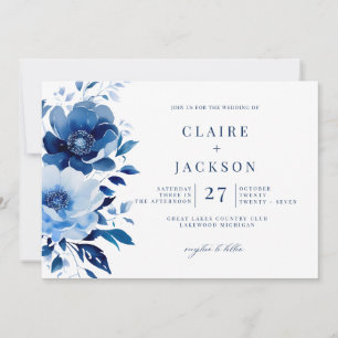 Invitation Fleurs de Mariage bleu