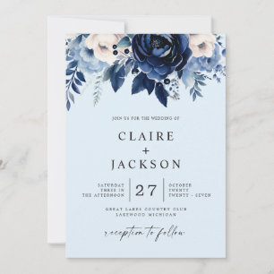 Invitation Fleurs de Mariage Bleu