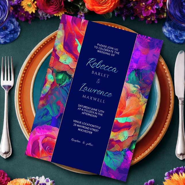 Invitation Fleurs de mariage chic colorées lumineuses (Créateur téléchargé)