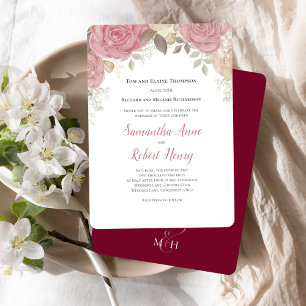 Invitation Fleurs de mariage élégantes en bordeaux sur mesure
