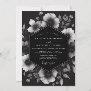 Invitation Fleurs de mariage en tache d'encre de charbon