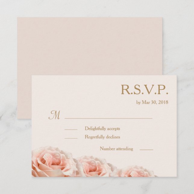 Invitation Fleurs de mariage rose poudré rosées ivoire RSVP (Devant / Derrière)