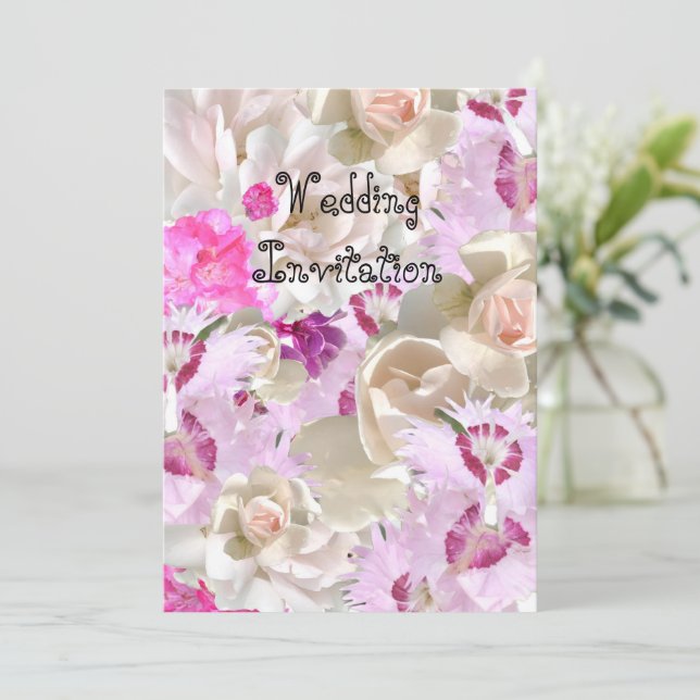Invitation Fleurs de mariage roses (Debout devant)