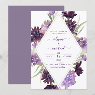 Invitation Fleurs de mariage vertes poussiéreux violettes