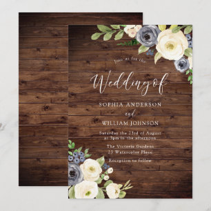 Invitation Fleurs de marine et champagne Mariage rustique