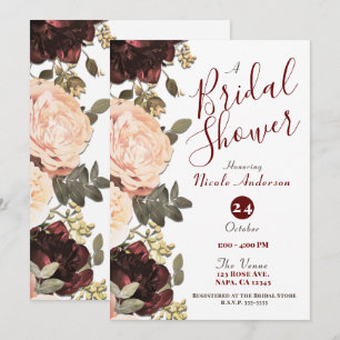 Invitation Fleurs de Marron Rose Feuillage Mariée Shower