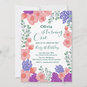 Invitation Fleurs de menthe rose Aquarelle Baby shower botani