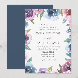Invitation Fleurs de Minuit Mariage Floral Violet et Bleu