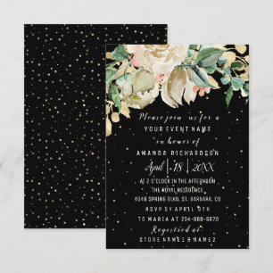 Invitation Fleurs de naissance de mariage or menthe noir aqua