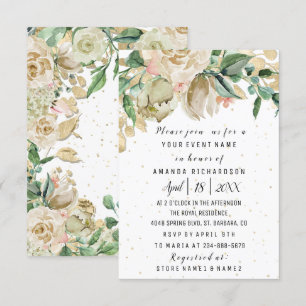 Invitation Fleurs de naissance de mariage or moutarde blanc a