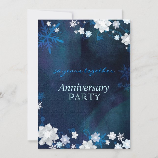 Invitation Fleurs de neige Bleu Mariage d'hiver Anniversaire (Devant)