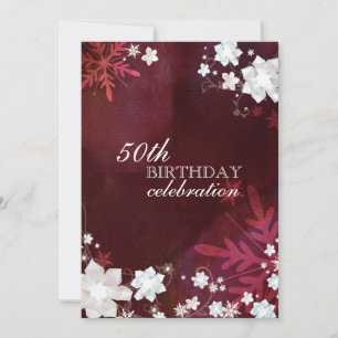Invitation Fleurs de neige d'hiver 50e fête d'anniversaire